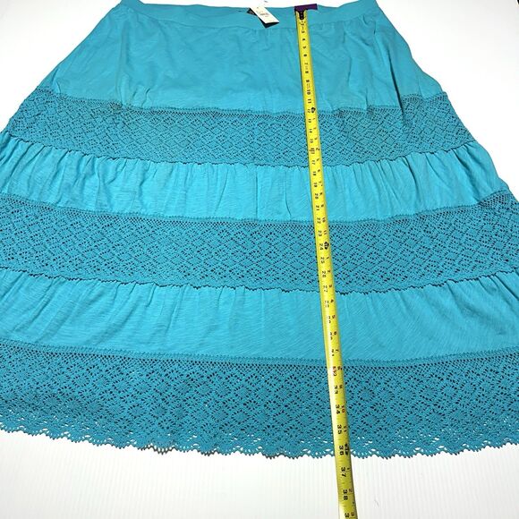 Lane Bryant Maxi Skirt Women's Turquoise Blue Tiered Crochet Lace 26 / 28 NWT - Picture 9 of 9